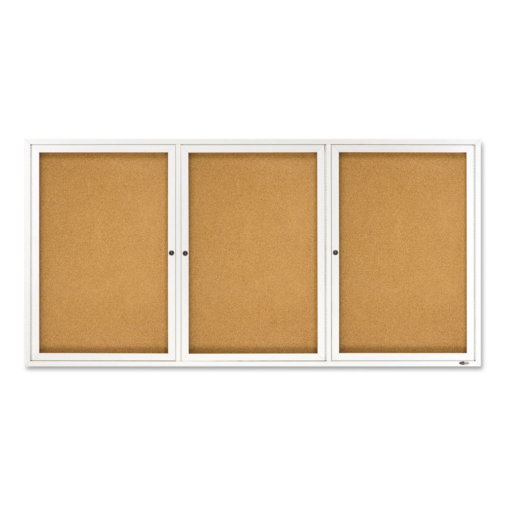 Quartet Enclosed Bulletin Board, Natural Cork/Fiberboard, 72 x 36, Silver Aluminum Frame