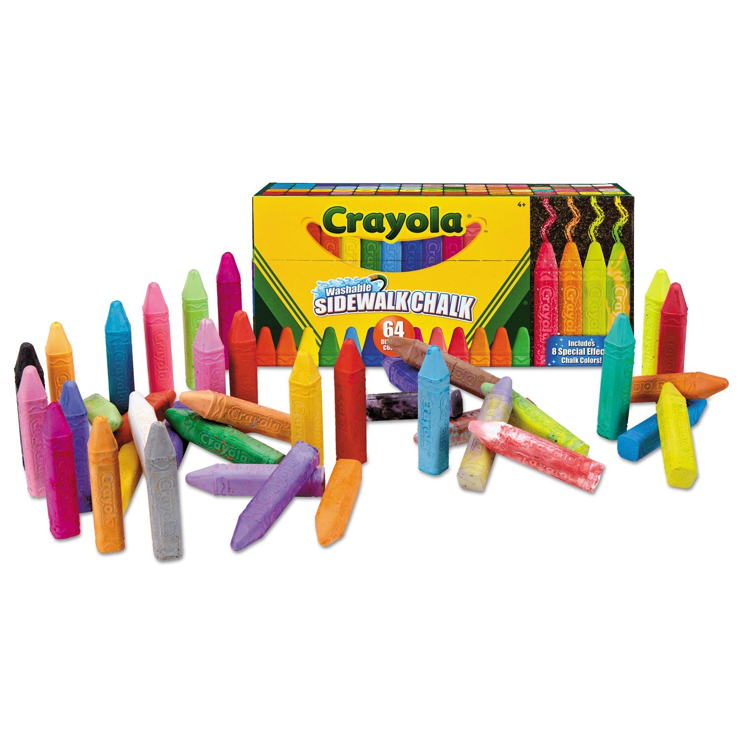 Crayola Ultimate Sidewalk Chalk, 4" x 0.5" Diameter, 60 Assorted Colors, 64/Set