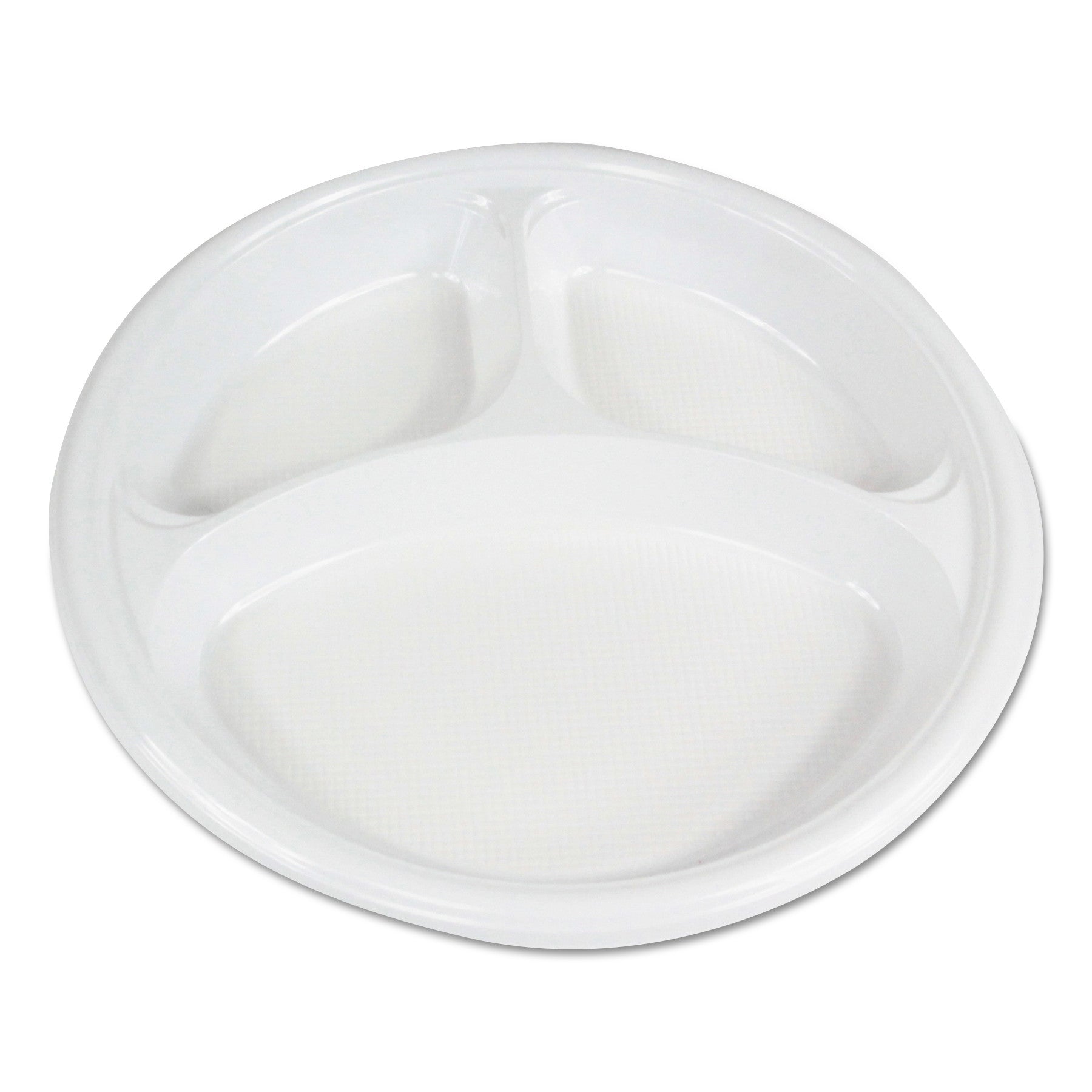 Boardwalk Hi-Impact Plastic Dinnerware, Plate, 3-Compartment, 10" dia, White, 500/Carton