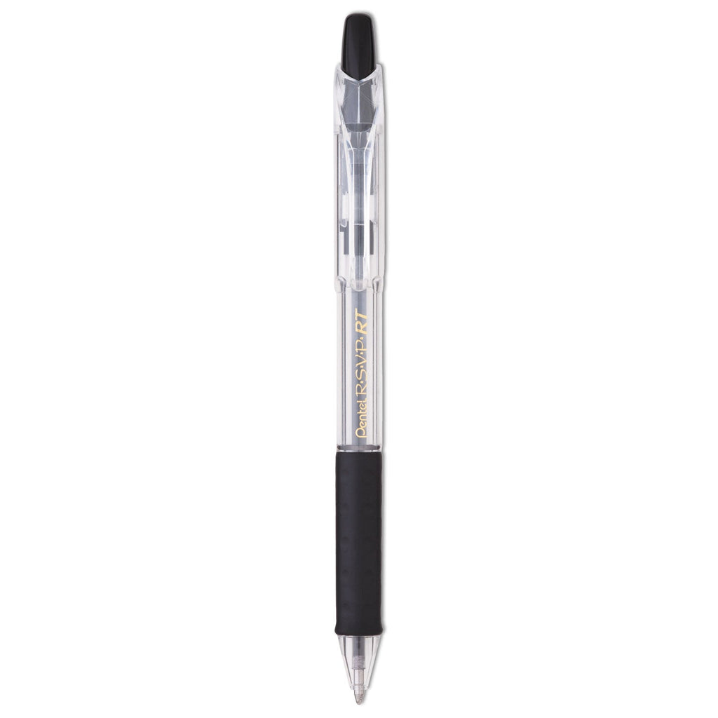 Pentel R.S.V.P. RT Ballpoint Pen, Retractable, Medium 1 mm, Black Ink, Clear Barrel, Dozen