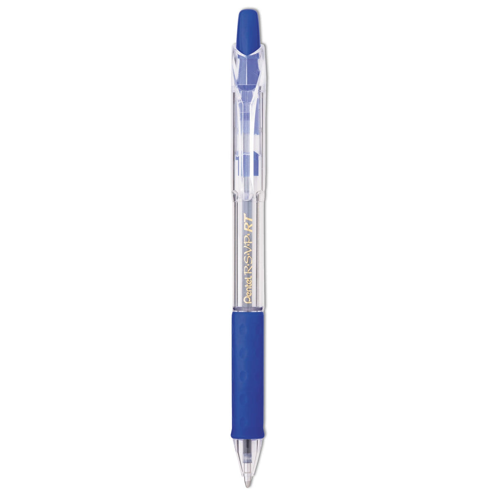 Pentel R.S.V.P. RT Ballpoint Pen, Retractable, Medium 1 mm, Blue Ink, Clear Barrel, Dozen