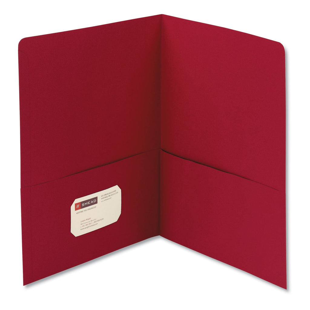 Smead Two-Pocket Folder, Textured Paper, 100-Sheet Capacity, 11 x 8.5, Red, 25/Box