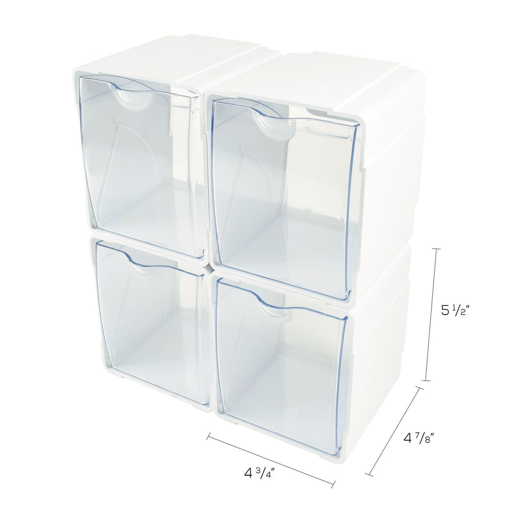 deflecto Tilt Bin Interlocking 4-Bin Organizer, Plastic, 4.63 x 4.88 x 5.5, White/Clear