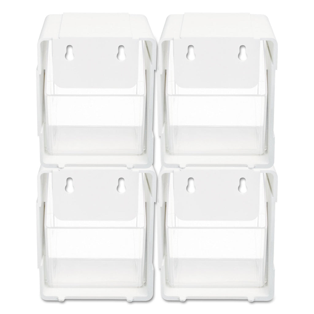 deflecto Tilt Bin Interlocking 4-Bin Organizer, Plastic, 4.63 x 4.88 x 5.5, White/Clear