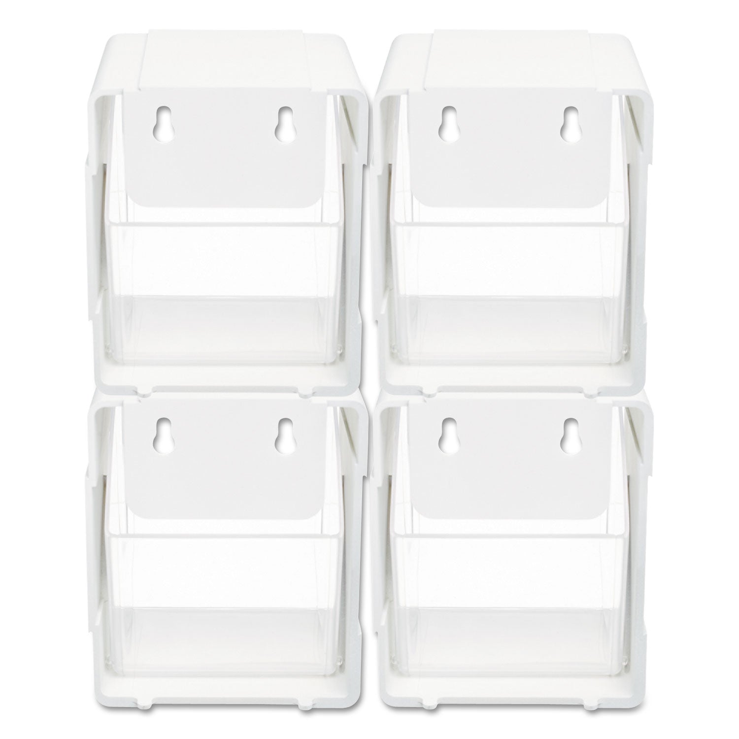 deflecto Tilt Bin Interlocking 4-Bin Organizer, Plastic, 4.63 x 4.88 x 5.5, White/Clear