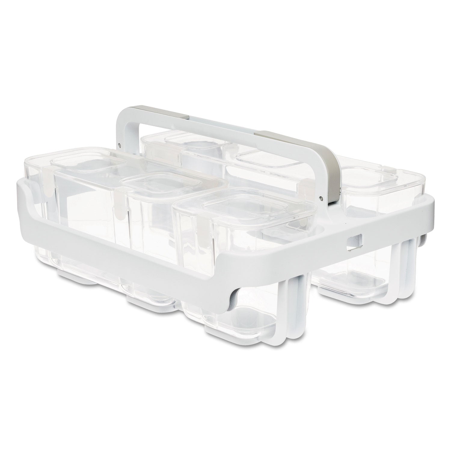 deflecto Stackable Caddy Organizer with S, M and L Containers, Plastic, 10.5 x 14 x 6.5, White Caddy/Clear Containers