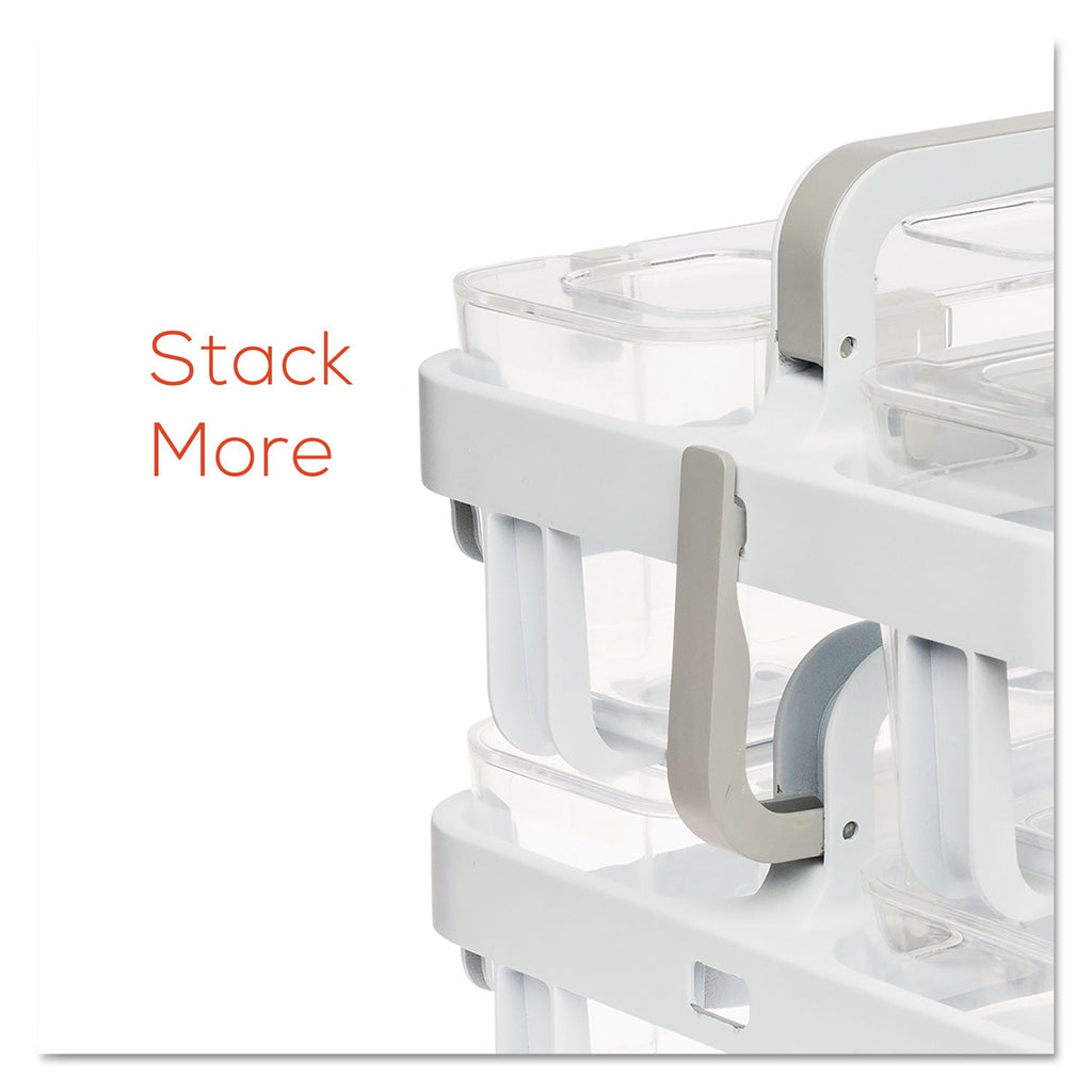 deflecto Stackable Caddy Organizer with S, M and L Containers, Plastic, 10.5 x 14 x 6.5, White Caddy/Clear Containers