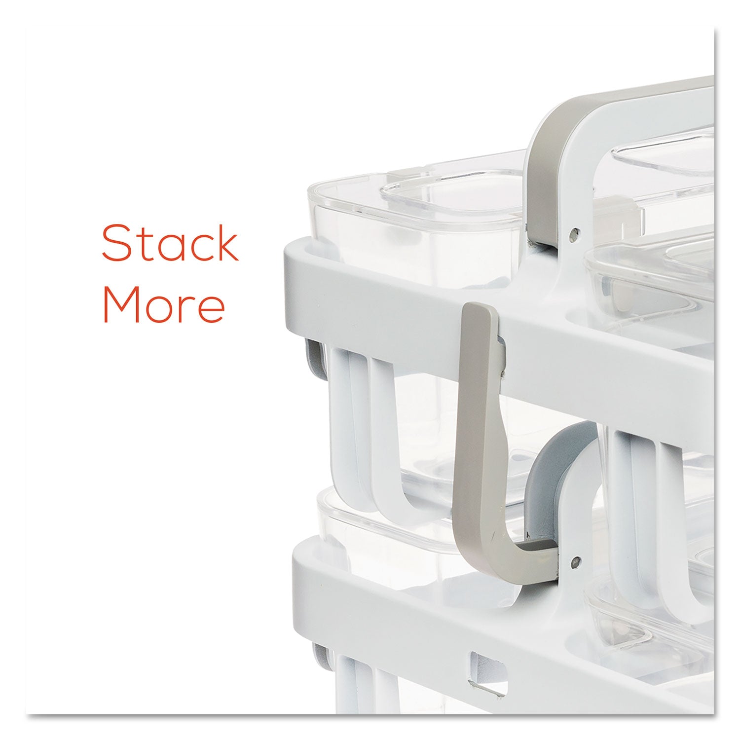 deflecto Stackable Caddy Organizer with S, M and L Containers, Plastic, 10.5 x 14 x 6.5, White Caddy/Clear Containers