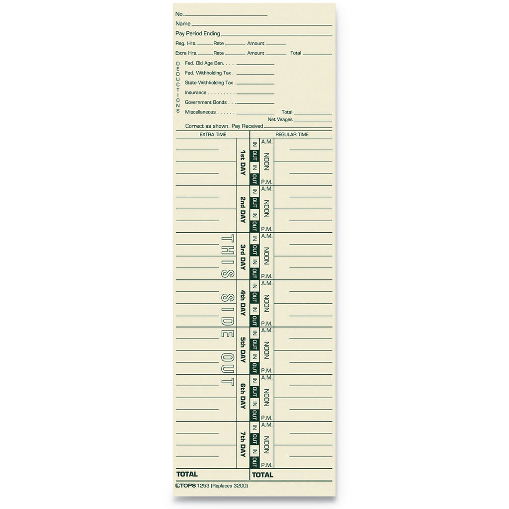 TOPS Time Clock Cards, Replacement for 3200, One Side, 3.5 x 10.5, 500/Box