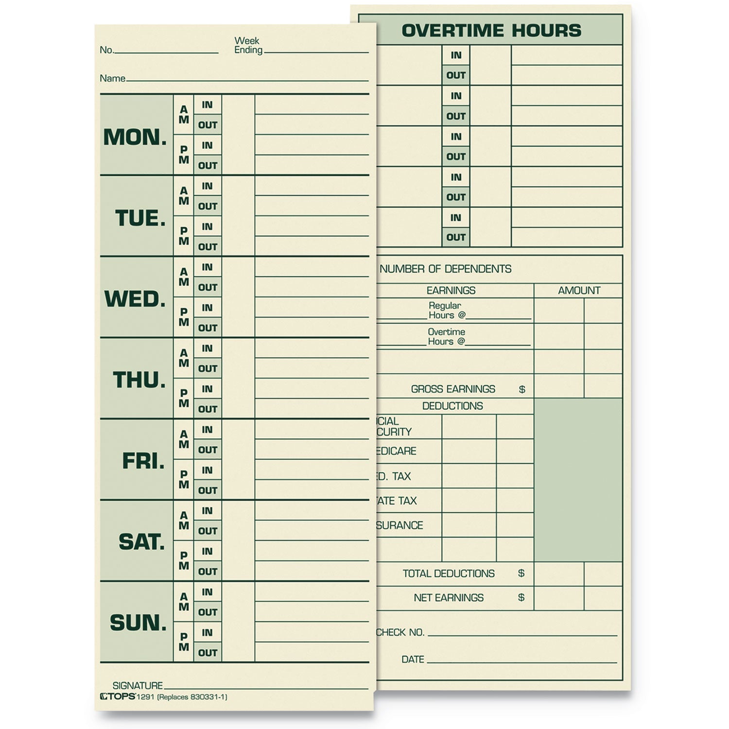 TOPS Time Clock Cards, Replacement for 331-10, Two Sides, 3.5 x 8.5, 500/Box