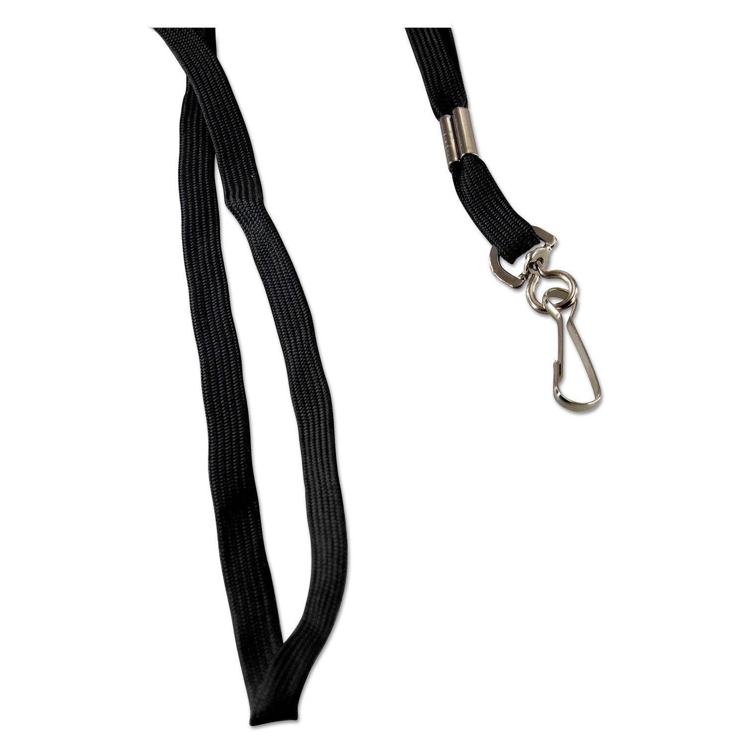 SICURIX Flat Lanyard, Metal Hook Fastener, 36", Nylon, Black, 100/Pack