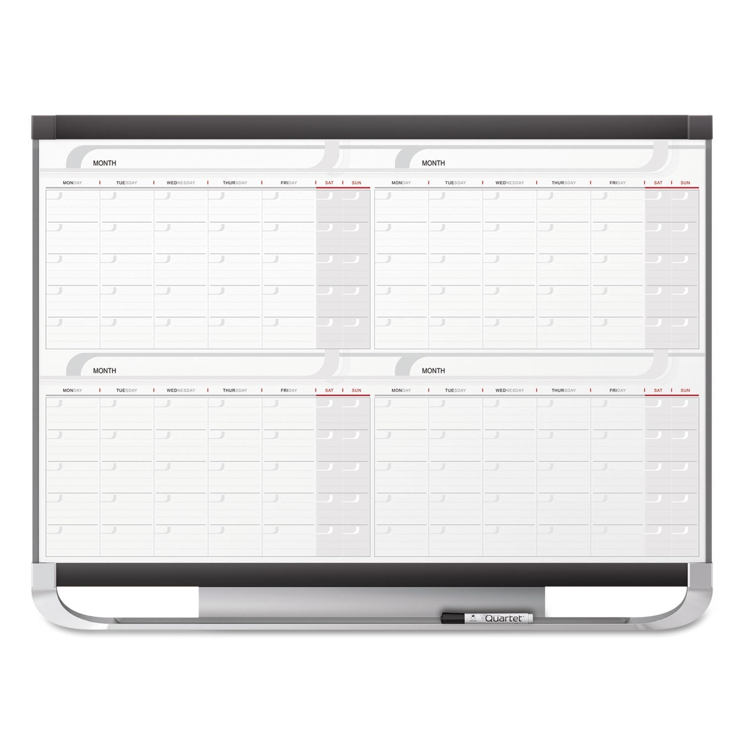Quartet Prestige 2 Magnetic Total Erase 4-Month Calendar, 36 x 24, Graphite Color Frame