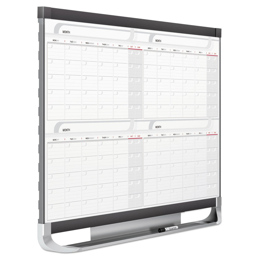 Quartet Prestige 2 Magnetic Total Erase 4-Month Calendar, 36 x 24, Graphite Color Frame