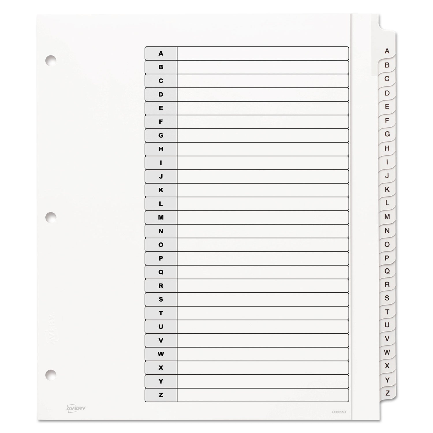 Avery Customizable TOC Ready Index Black and White Dividers, 26-Tab, A to Z, 11 x 9.25, 1 Set