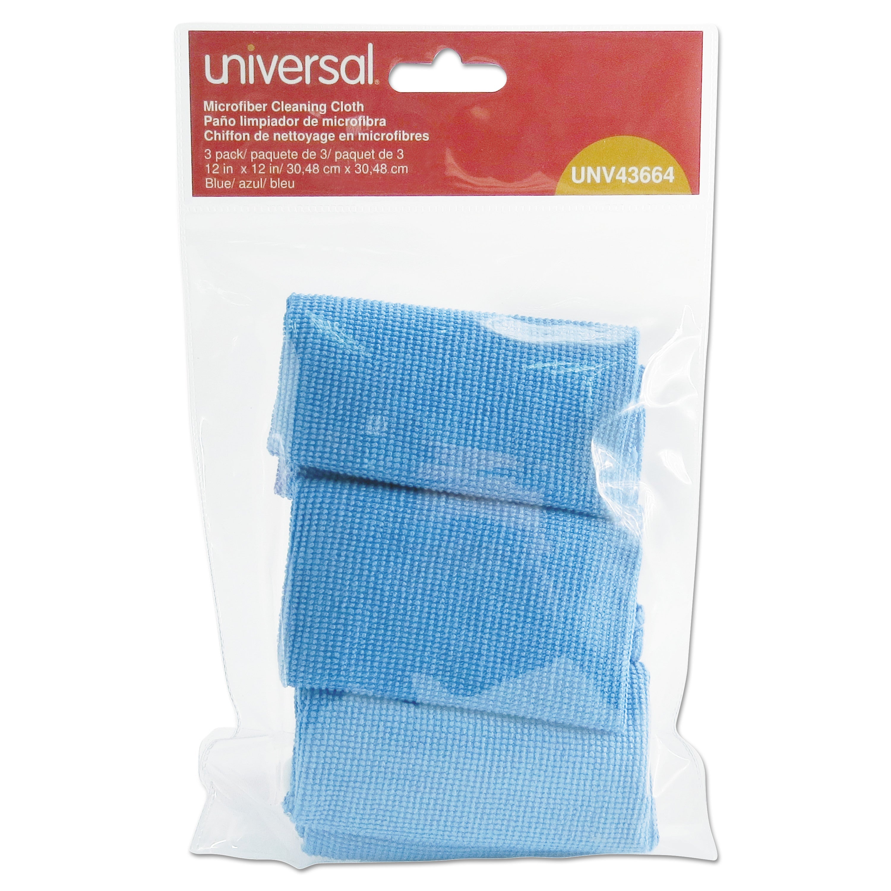 Universal Microfiber Cleaning Cloth, 12 x 12, Blue, 3/Pack