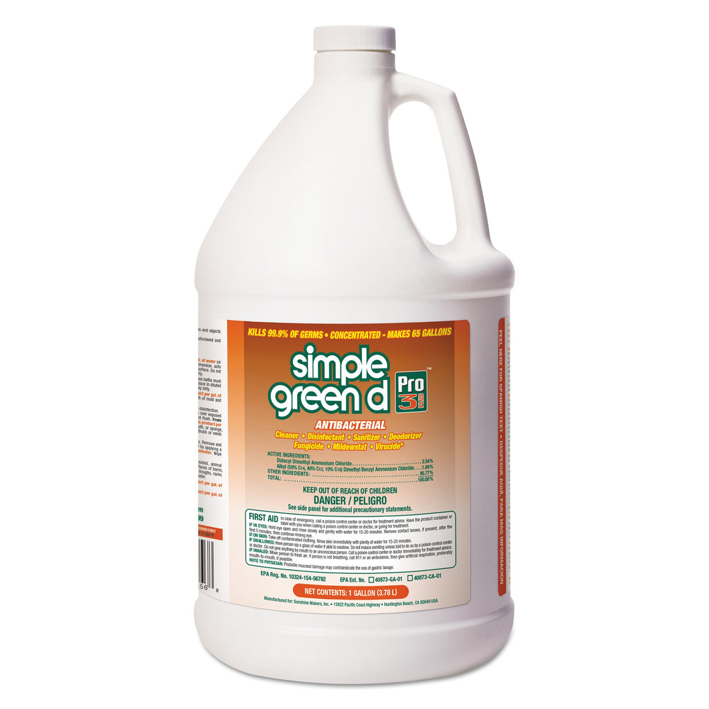 Simple Green d Pro 3 Plus Antibacterial Concentrate, Herbal, 1 gal Bottle, 6/Carton