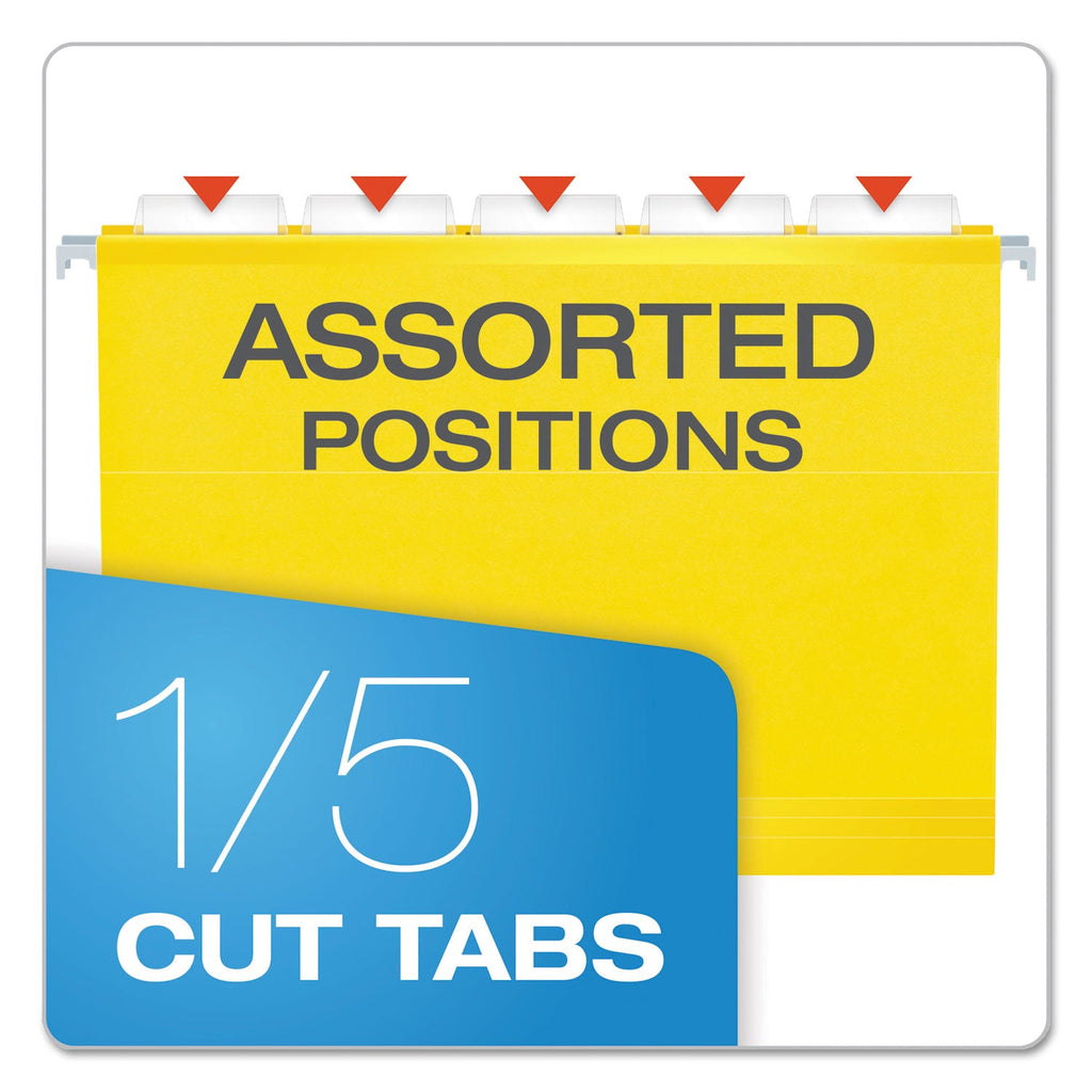 Pendaflex Extra Capacity Reinforced Hanging File Folders with Box Bottom, 2" Capacity, Letter Size, 1/5-Cut Tabs, Yellow, 25/Box