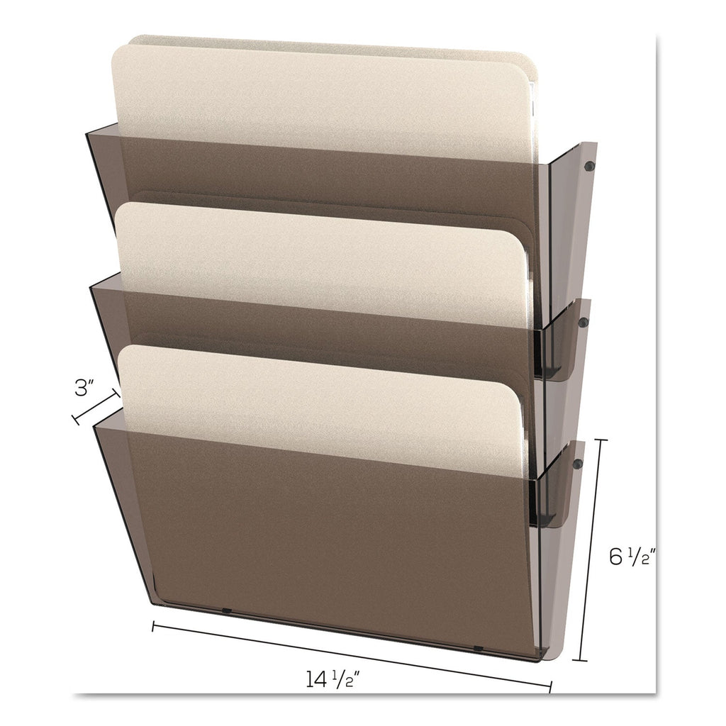 deflecto Unbreakable DocuPocket Wall File, 3 Sections, Letter Size, 14.5" x 3" x 6.5", Clear, 3/Pack