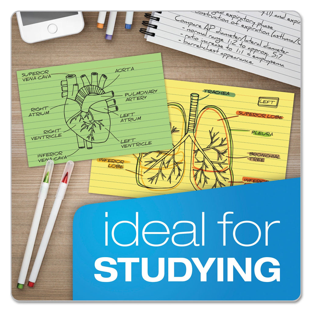 Oxford Ruled Index Cards, 3 x 5, Canary, 100/Pack