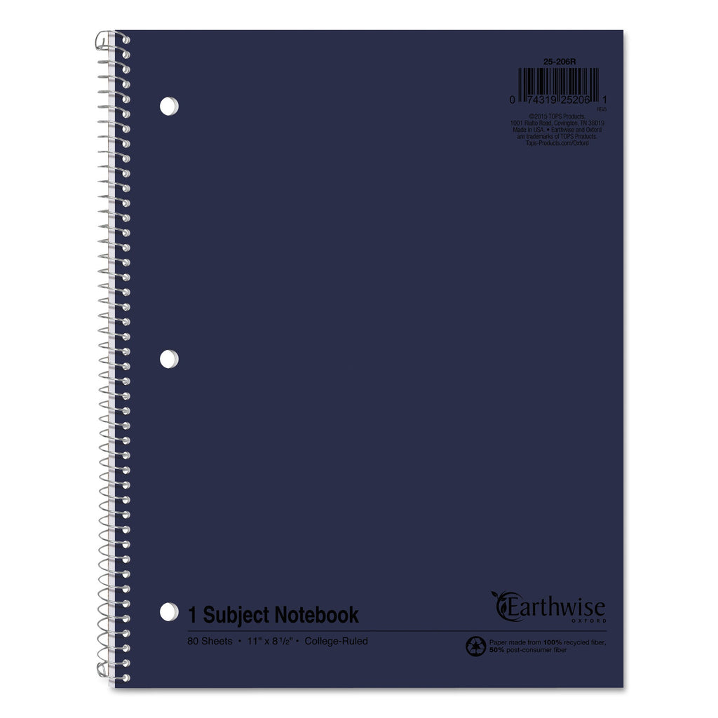 Oxford Earthwise by Oxford Recycled Single Subject Notebook, Medium/College Rule, Randomly Assorted Covers, 11 x 8.5, 80 Sheets