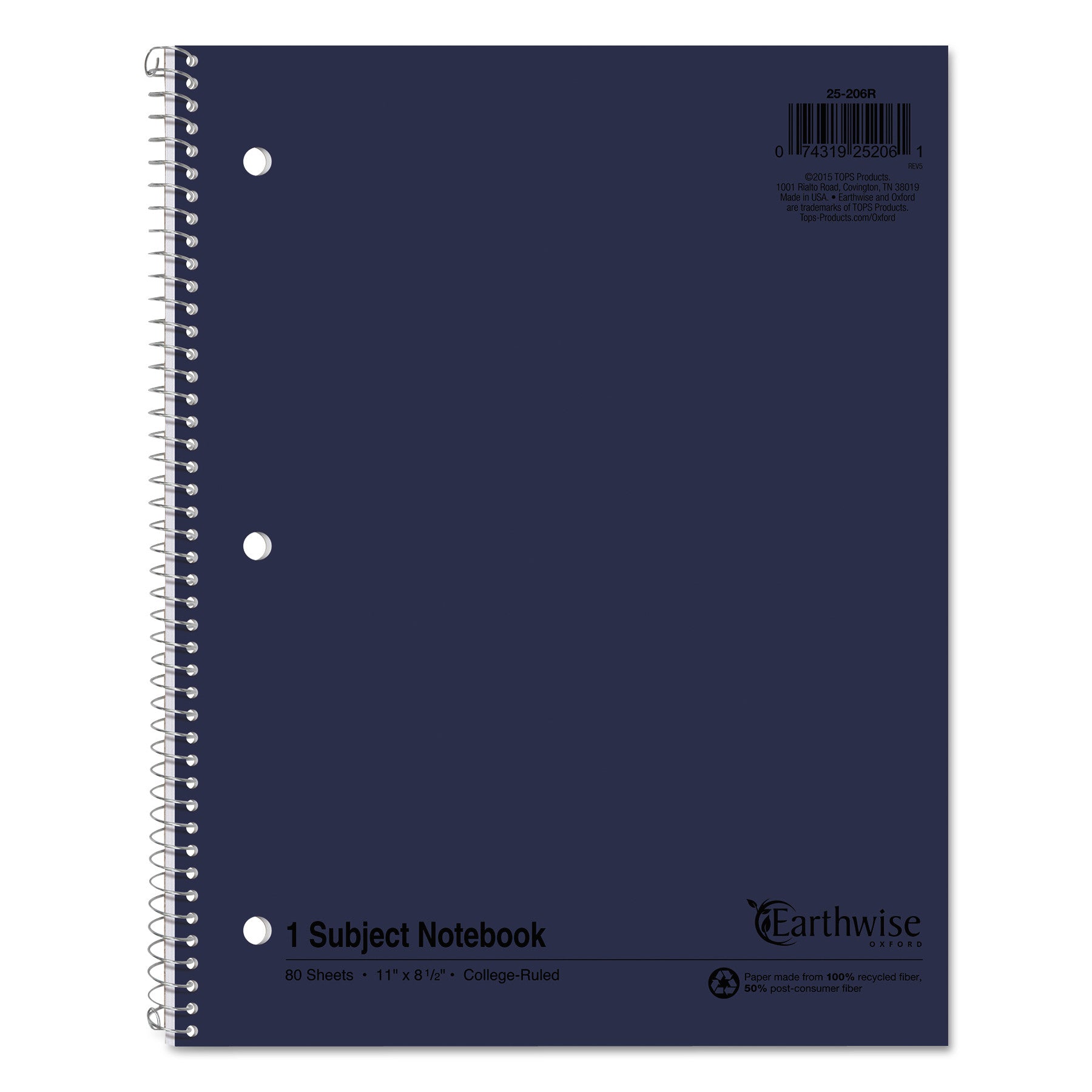 Oxford Earthwise by Oxford Recycled Single Subject Notebook, Medium/College Rule, Randomly Assorted Covers, 11 x 8.5, 80 Sheets