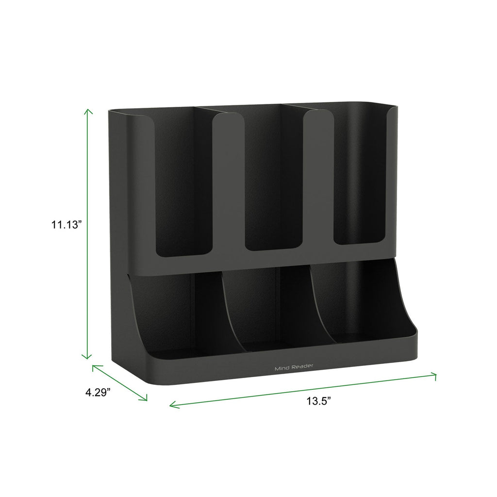 Mind Reader Flume Six-Section Upright Coffee Condiment/Cup Organizer, 11.5 x 6.5 x 15, Black
