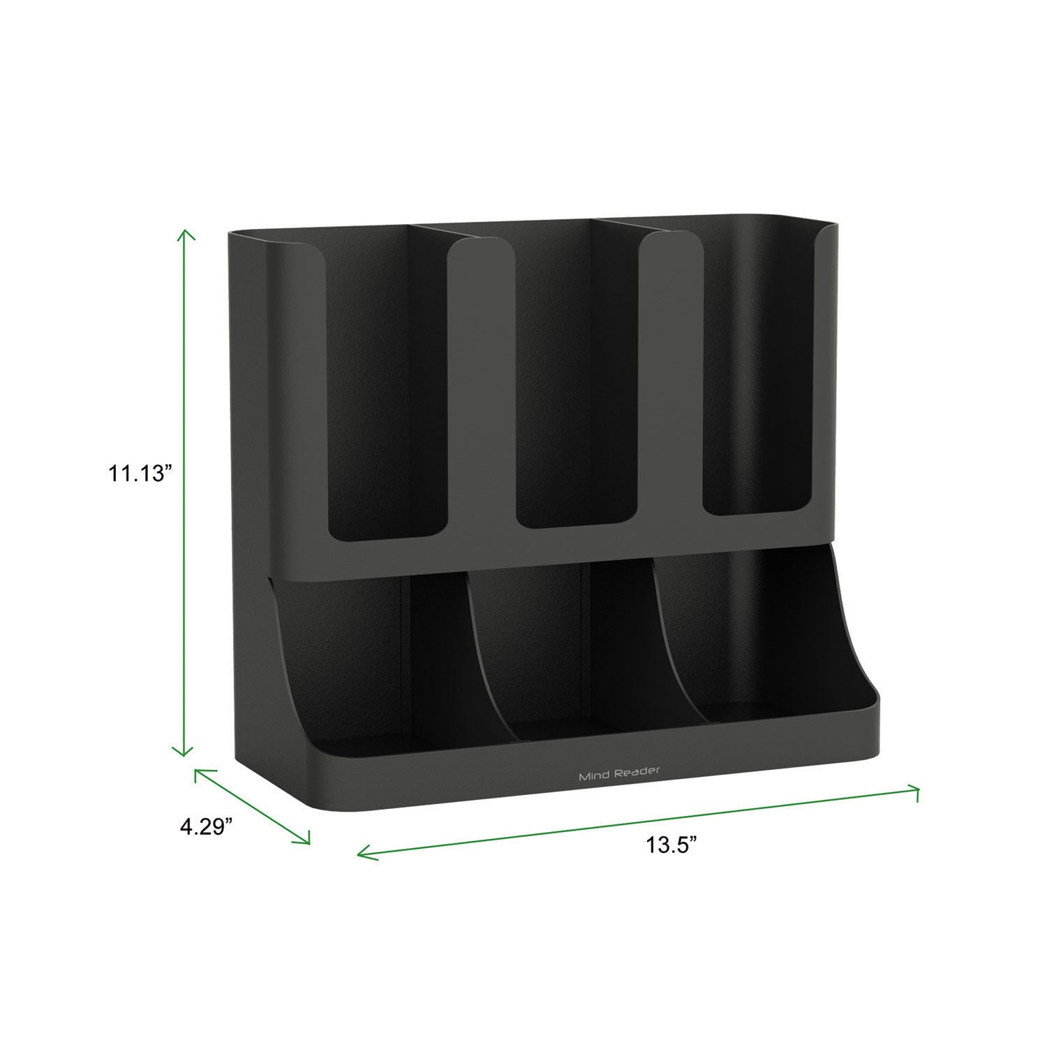 Mind Reader Flume Six-Section Upright Coffee Condiment/Cup Organizer, 11.5 x 6.5 x 15, Black