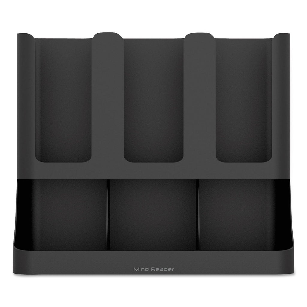 Mind Reader Flume Six-Section Upright Coffee Condiment/Cup Organizer, 11.5 x 6.5 x 15, Black