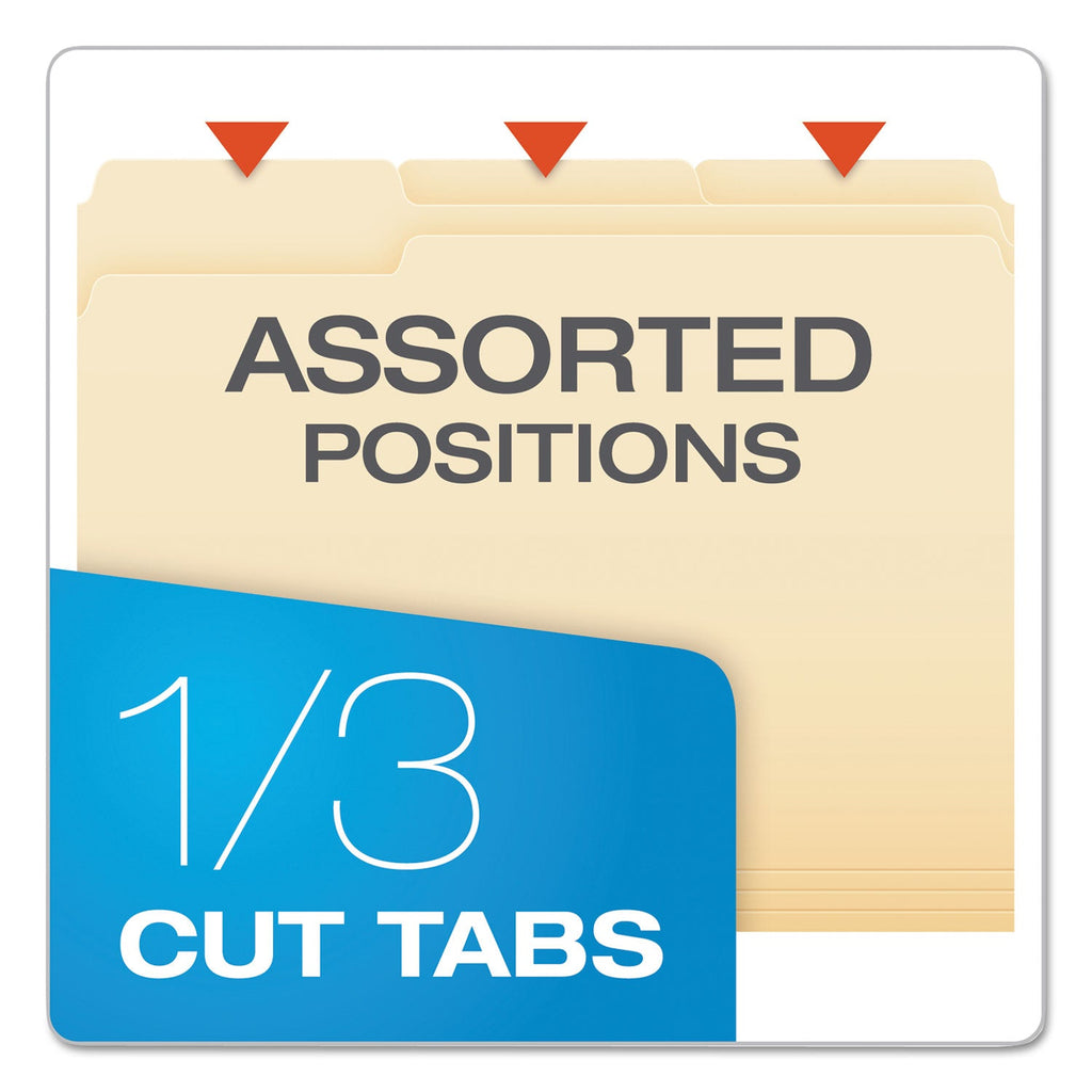 Pendaflex SmartShield Top Tab File Folders, 1/3-Cut Tabs: Assorted, Letter Size, Manila, 100/Box