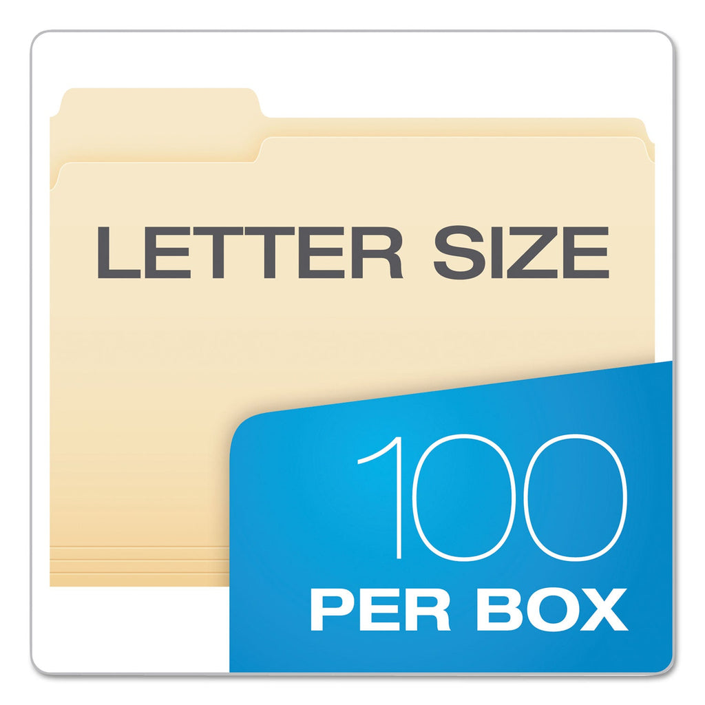 Pendaflex SmartShield Top Tab File Folders, 1/3-Cut Tabs: Assorted, Letter Size, Manila, 100/Box