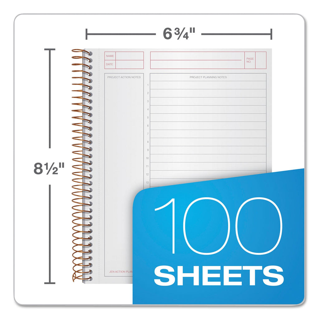 TOPS JEN Action Planner, 1 Subject, Narrow Rule, Black Cover, 8.5 x 6.75, 100 Sheets