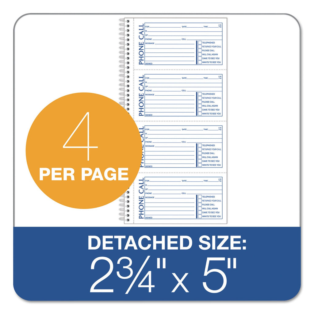 TOPS Second Nature Phone Call Book, Two-Part Carbonless, 2.75 x 5, 4/Page, 400 Forms