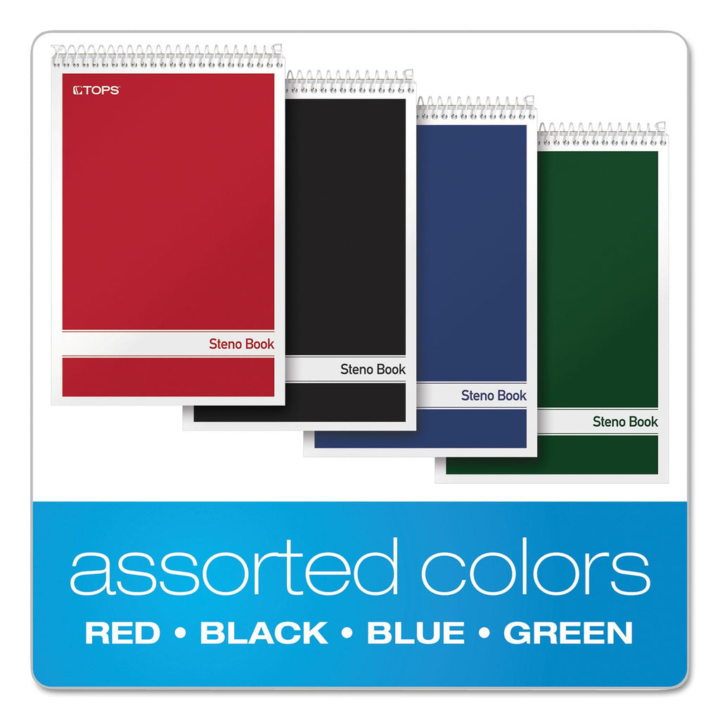 TOPS Steno Pad, Gregg Rule, Assorted Cover Colors, 80 White 6 x 9 Sheets, 4/Pack