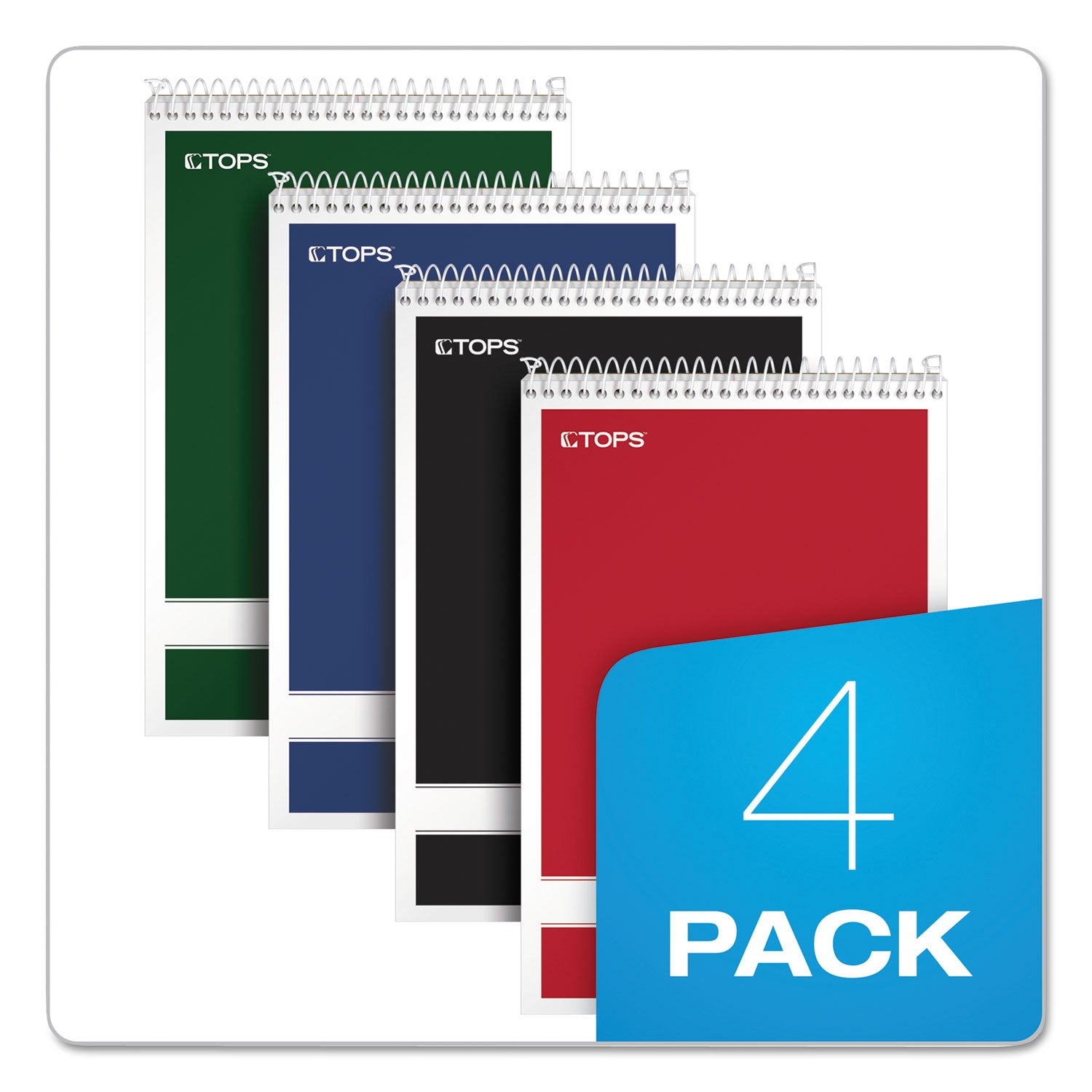 TOPS Steno Pad, Gregg Rule, Assorted Cover Colors, 80 White 6 x 9 Sheets, 4/Pack