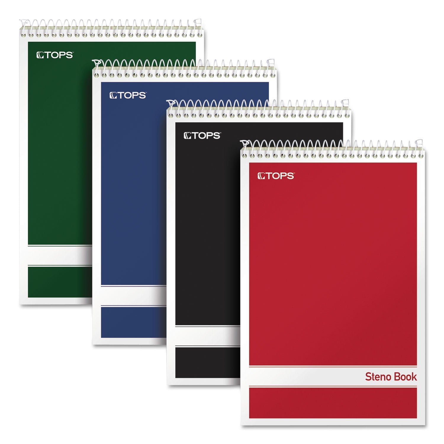TOPS Steno Pad, Gregg Rule, Assorted Cover Colors, 80 Green-Tint 6 x 9 Sheets, 4/Pack