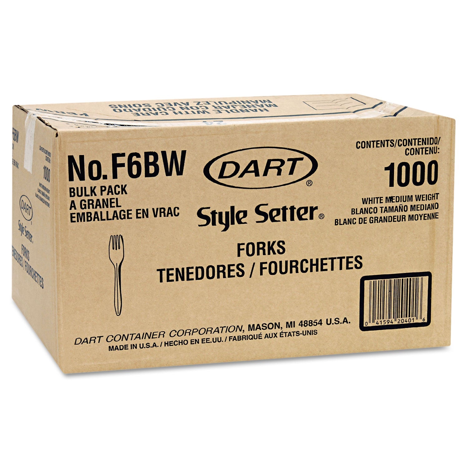 Dart Style Setter Mediumweight Plastic Forks, White, 1000/Carton