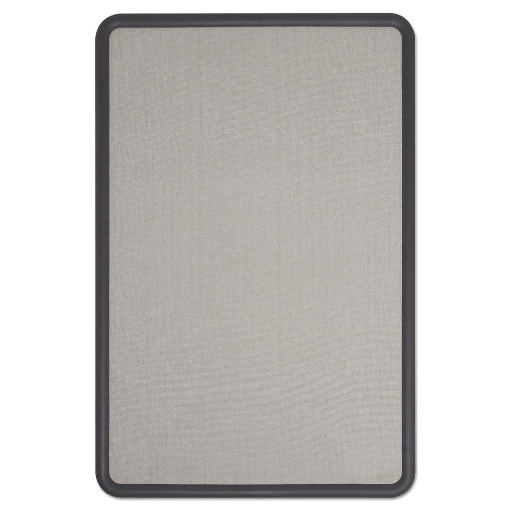 Quartet Contour Fabric Bulletin Board, 48 x 36, Gray Surface, Black Plastic Frame