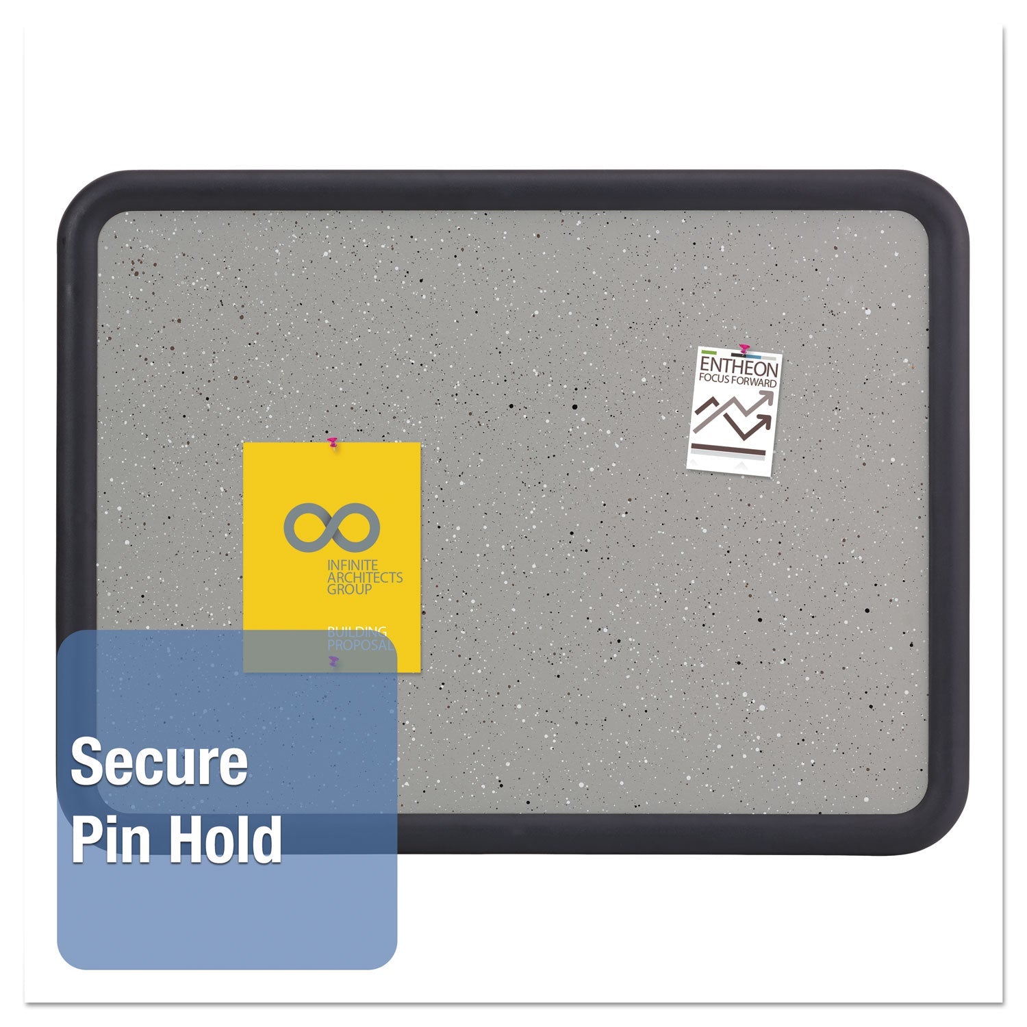 Quartet Contour Granite Gray Tack Board, 48 x 36, Black Frame