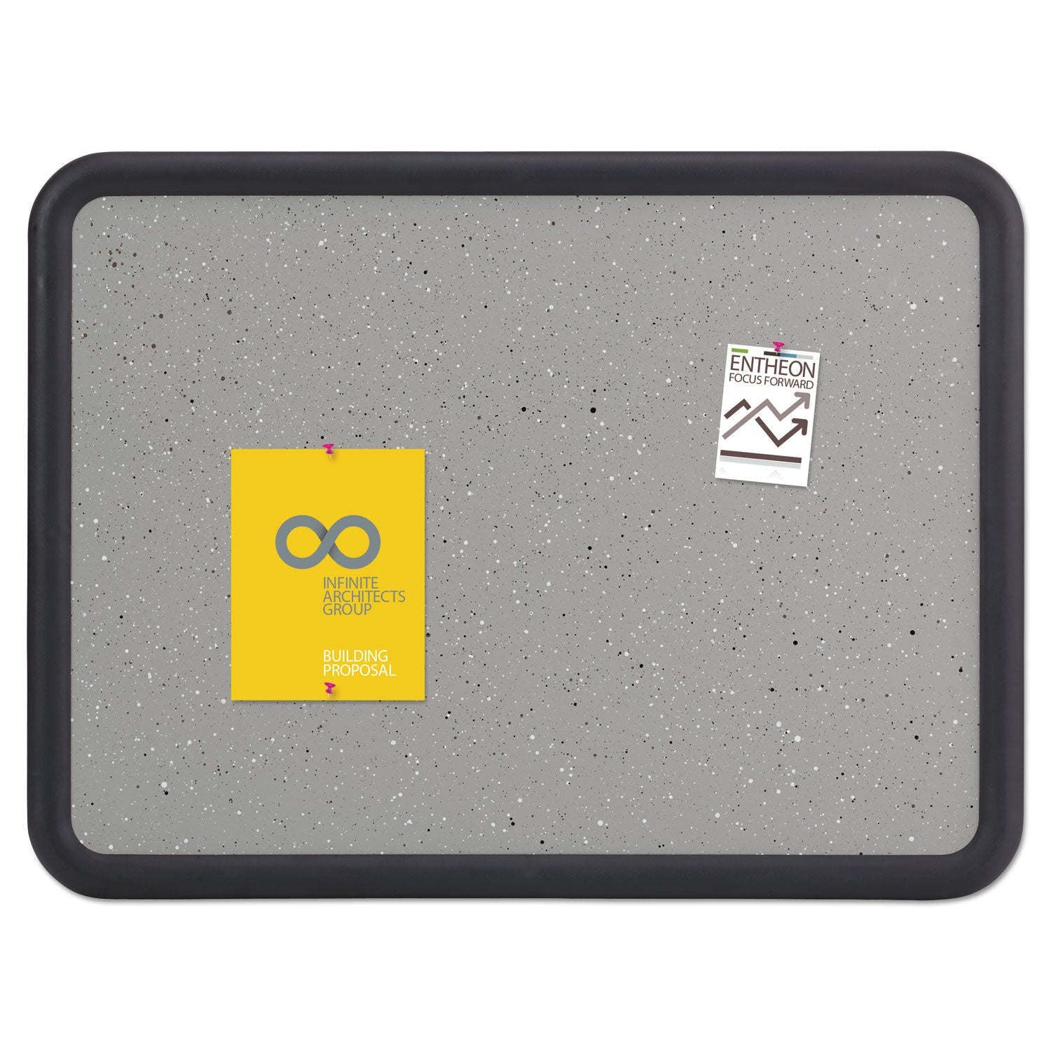 Quartet Contour Granite Gray Tack Board, 48 x 36, Black Frame