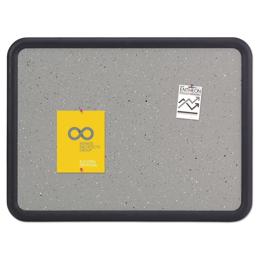 Quartet Contour Granite Gray Tack Board, 36 x 24, Black Frame