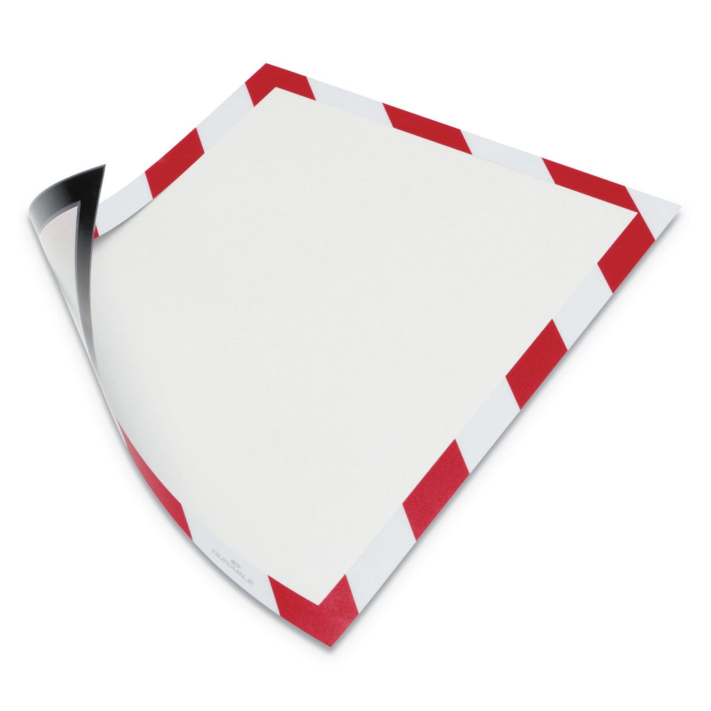 Durable DURAFRAME Security Magnetic Sign Holder, 8.5 x 11, Red/White Frame, 2/Pack
