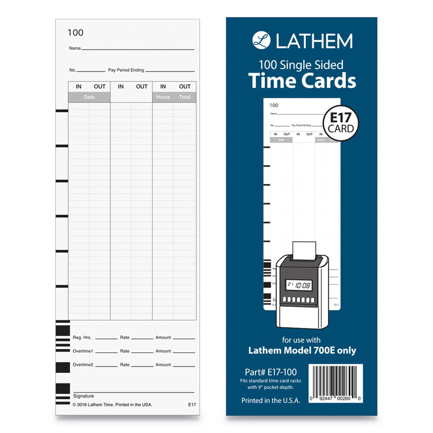 Lathem Time Clock Cards for Lathem Time 700E, One Side, 3.5 x 9, 100/Pack