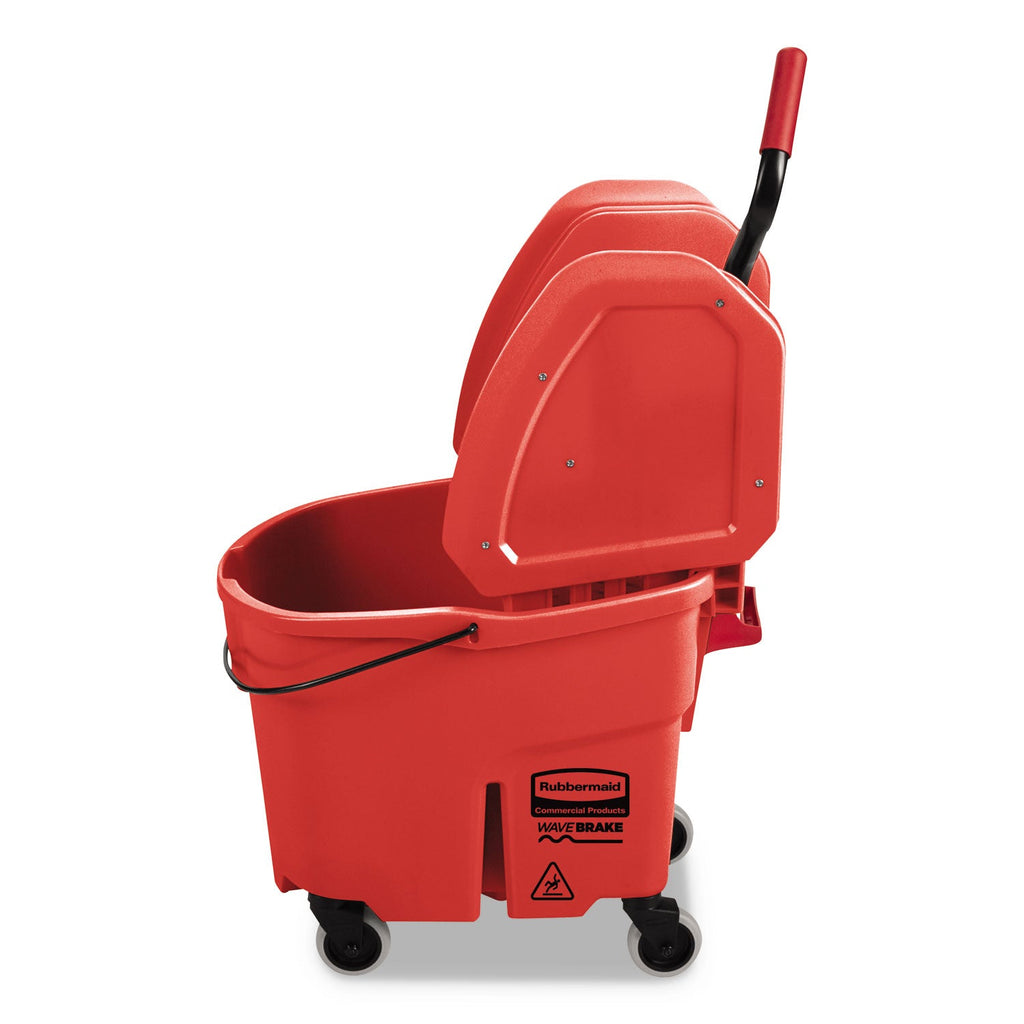 Rubbermaid WaveBrake 2.0 Bucket/Wringer Combos, Down-Press, 35 qt, Plastic, Red