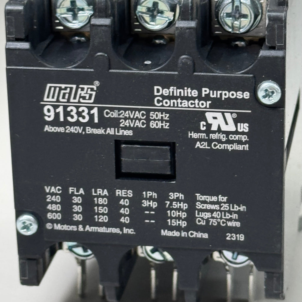 MARS Definite Purpose Contractor 3-Pole 30 Full Load AMP 24 VAC Coil Volt 91331