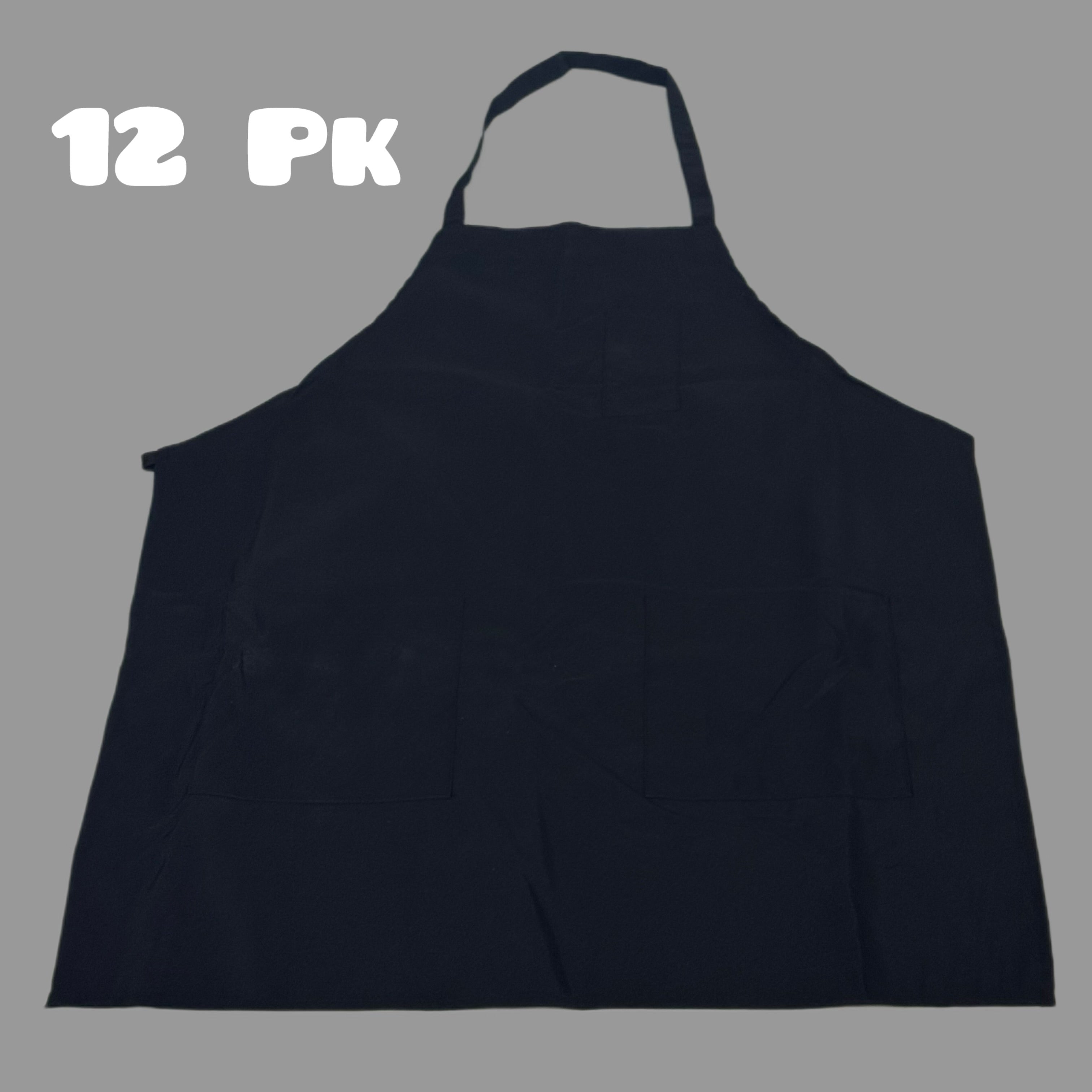Chef Apron (12 Pack) 3 Pockets Tubular Tie 100% Polyester Sz OSFM Black