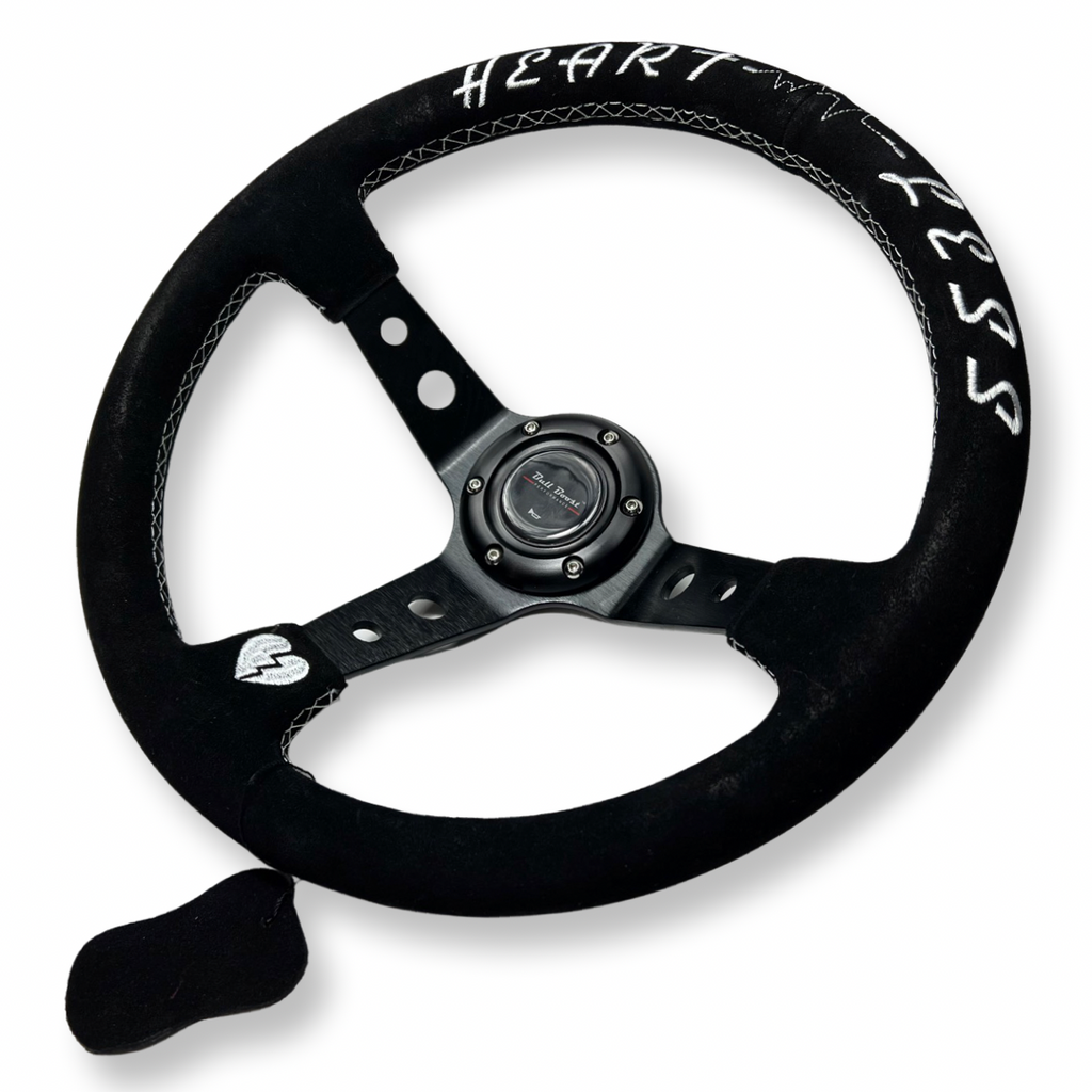 Universal 350mm 3"Deep Dish 6-Bolt Steering Wheel Black Suede Heartless