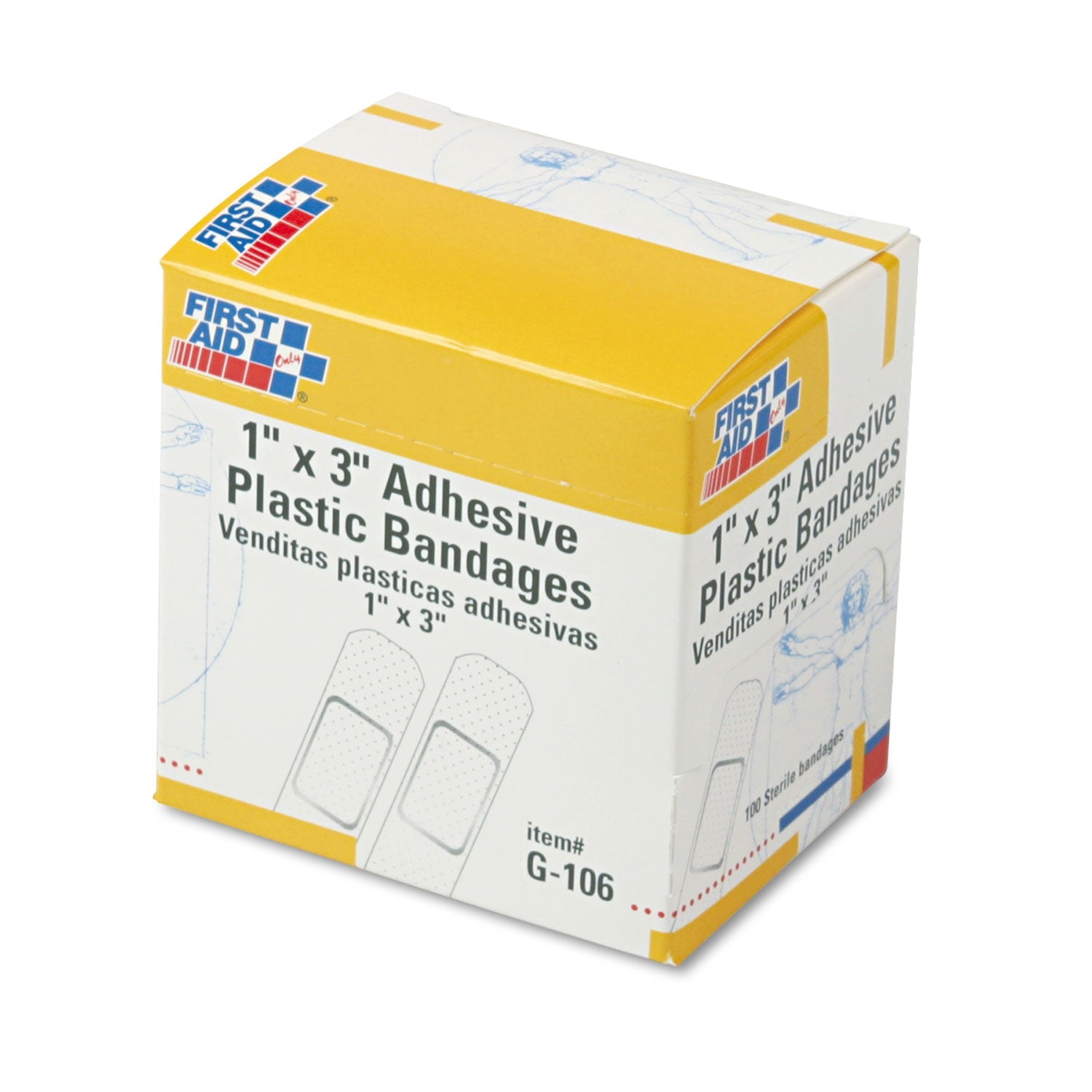 First Aid Only Plastic Adhesive Bandages, 1 x 3, 100/Box