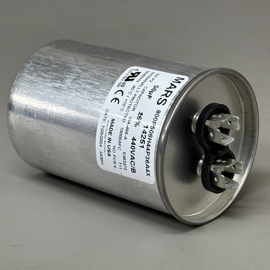 MARS Motor Run Capacitor Round 50 MFD 440/370 VAC Dual Voltage Rated 14251