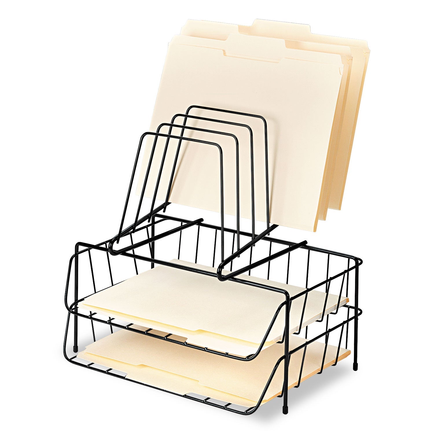 Fellowes Wire Double Tray with Step File Sorter, 8 Sections, Letter Size Files, 13.88" x 10.13" x 14", Black