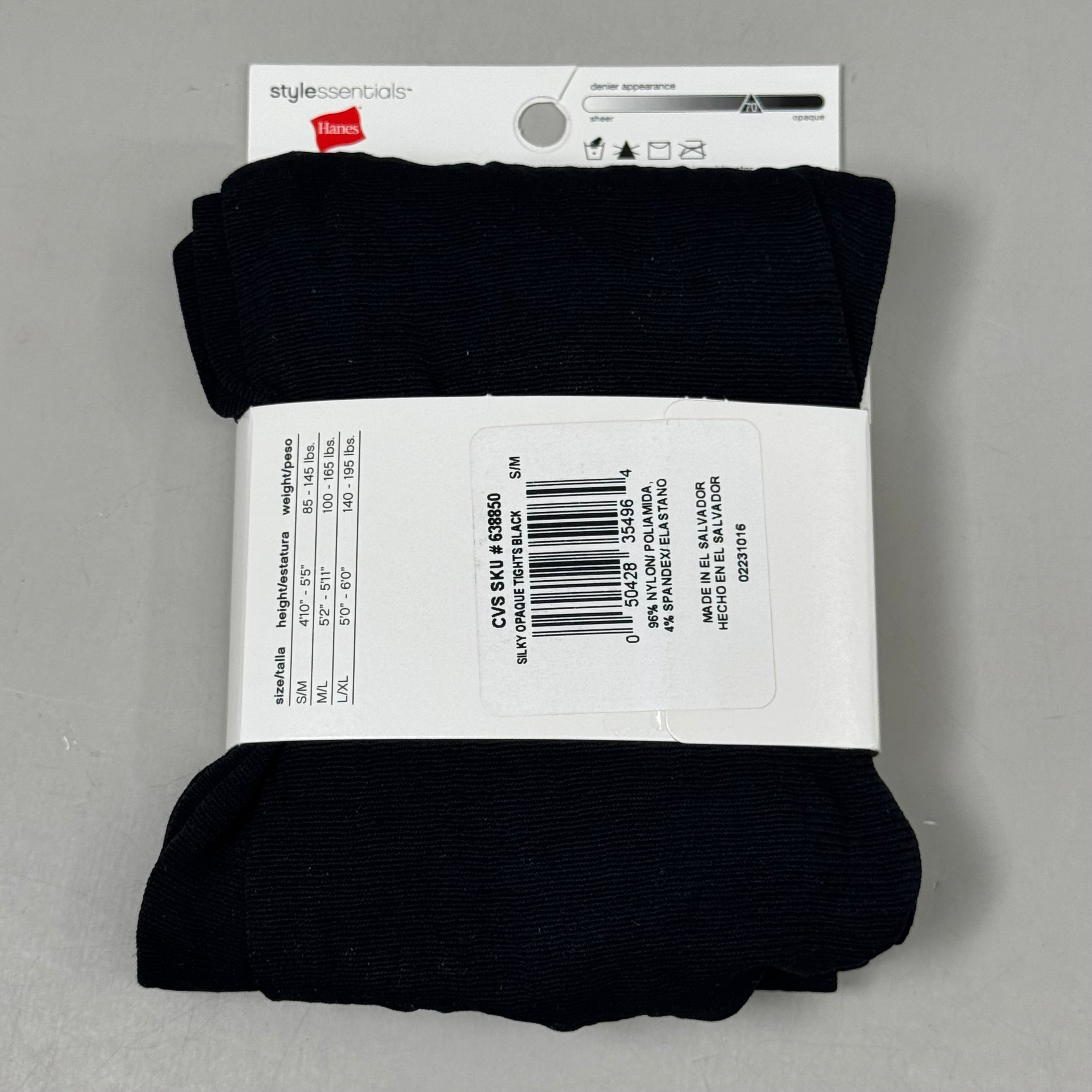 HANES (3 PACK) Style Silky Opaque Tights Non-Control Top Women's S/M Black 638850